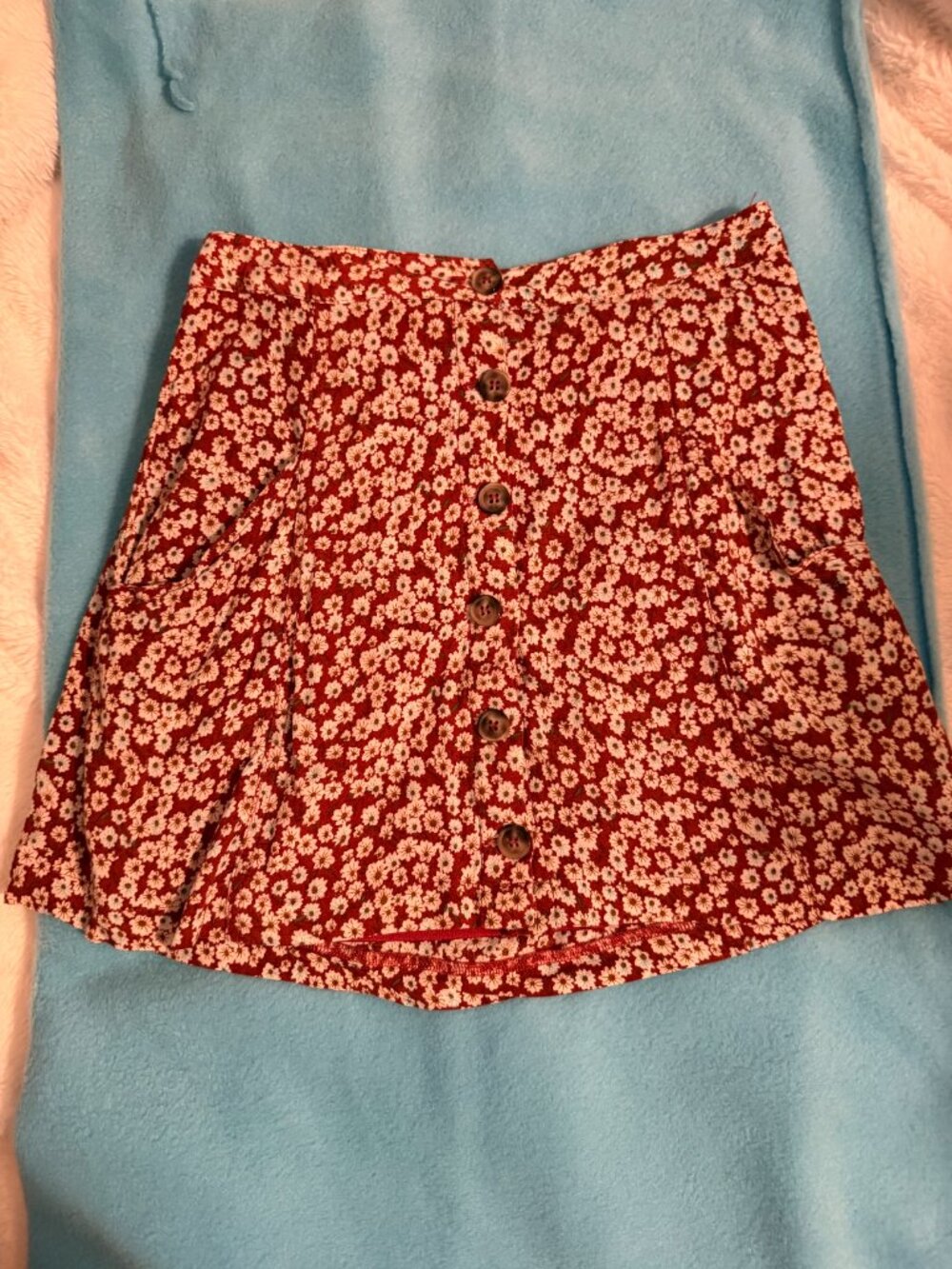 Rust Floral Mini Button Down Skater Skirt Womens 3 Floaty Casual Fall